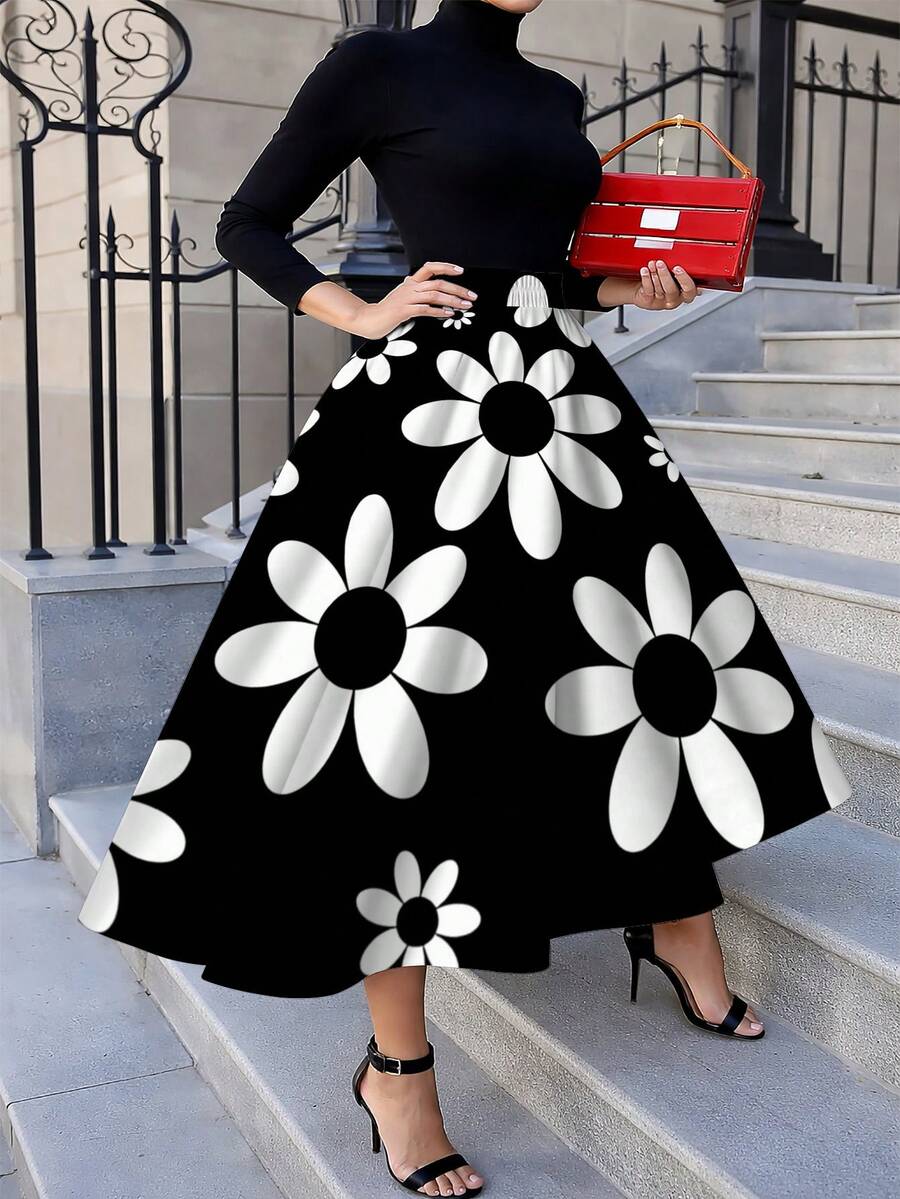 Oversized Womens Daisy Print M - Midi Skirt Floral บทวิจารณ์และราคา