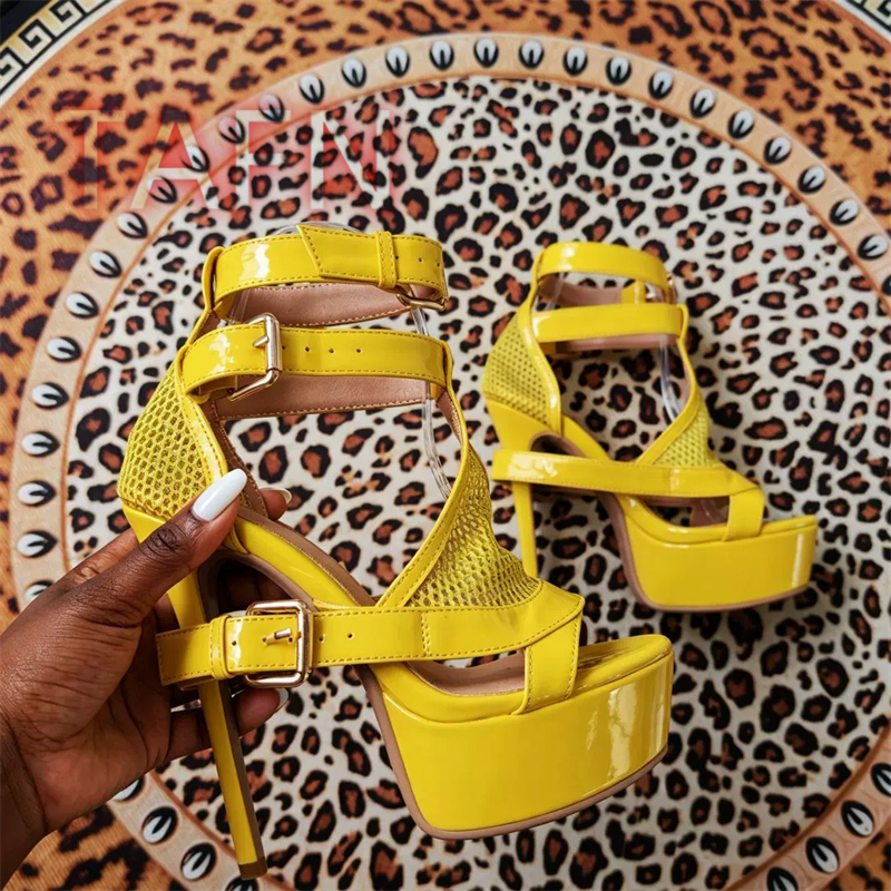 Mesh Buckle Strap Stiletto Pla - Sandal Strappy Heeled บทวิจารณ์และราคา