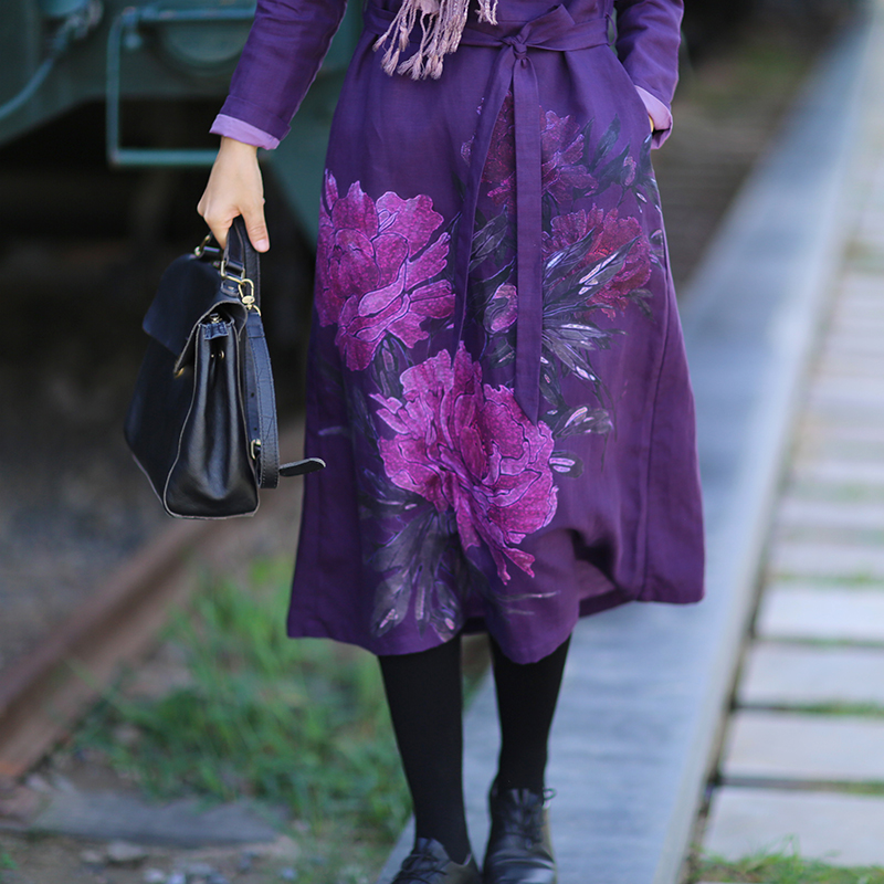 Warm Cotton Linen Peony Print  - Linen Dress Wrap บทวิจารณ์และราคา