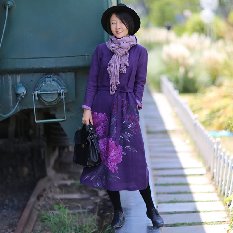 Warm Cotton Linen Peony Print  - Linen Dress Wrap บทวิจารณ์และราคา