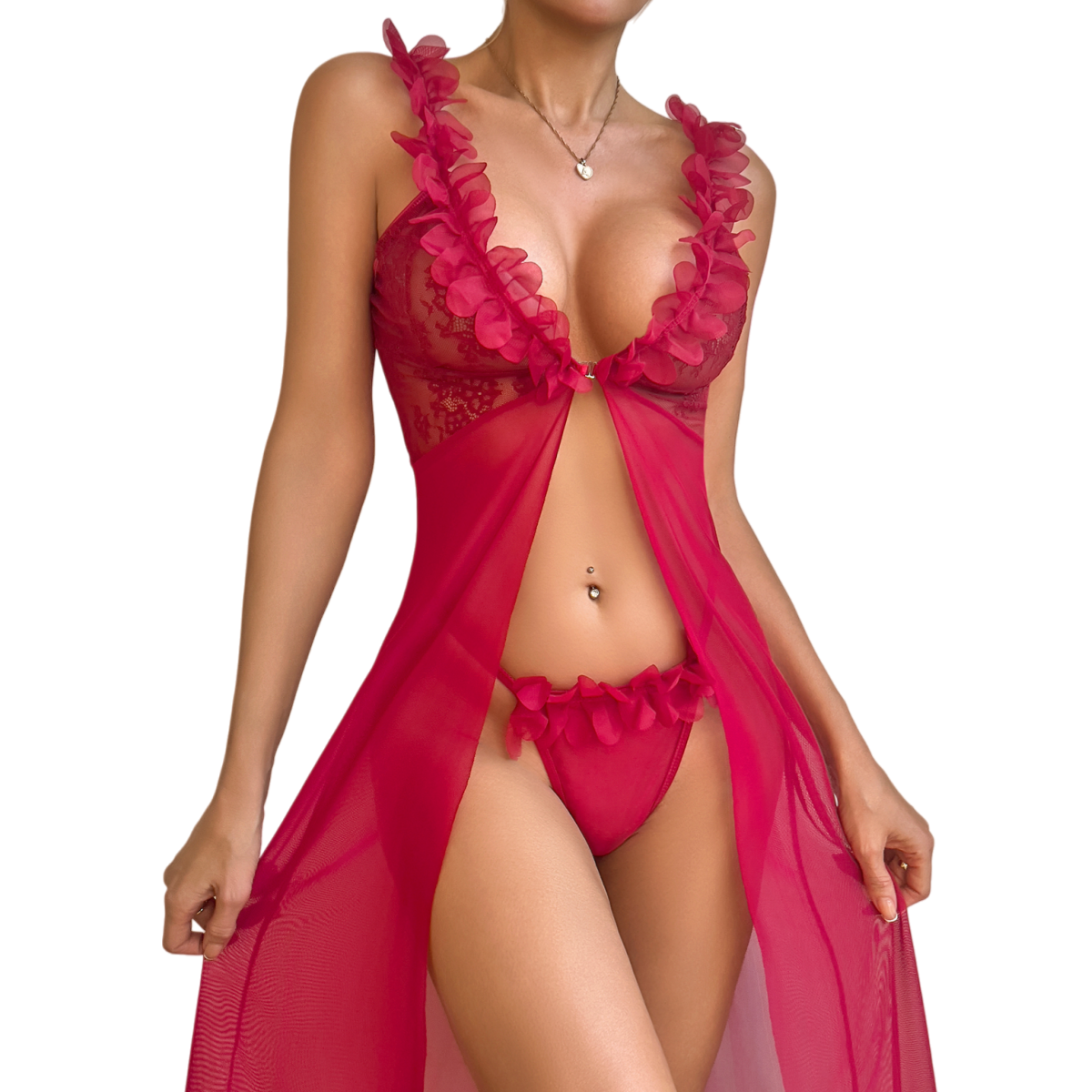 Women's Sexy Red Lace Robe & T - Kimono Sheer Floral บทวิจารณ์และราคา