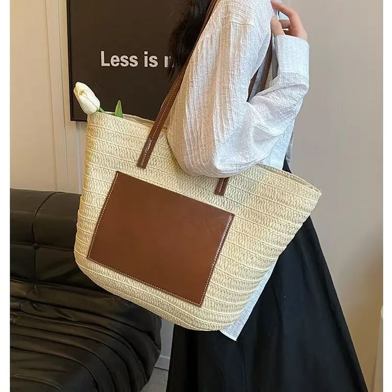 Straw hand-woven tote bag larg - Tote Bag Beach บทวิจารณ์และราคา
