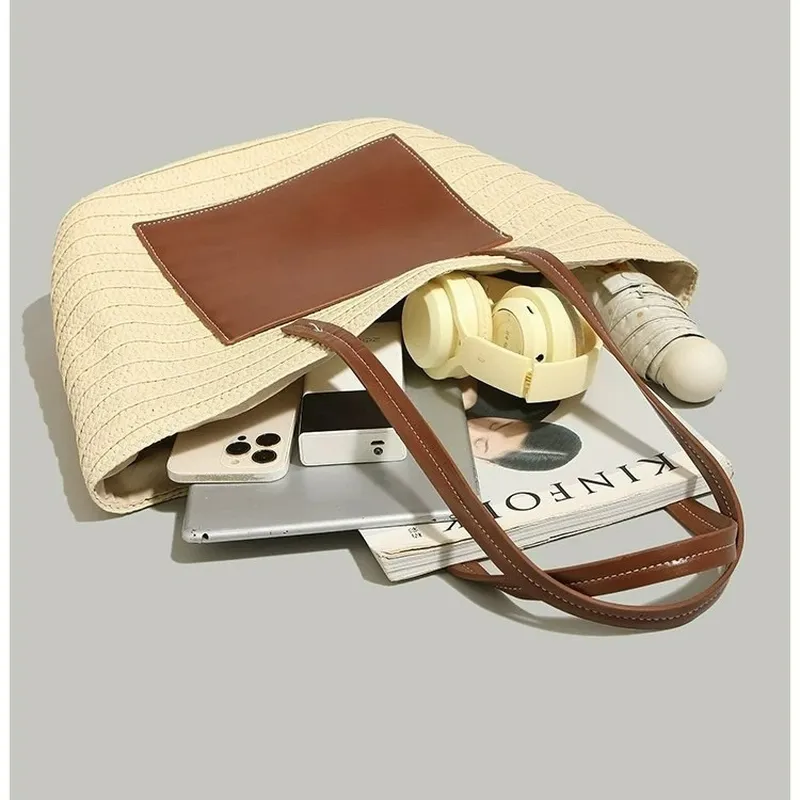 Straw hand-woven tote bag larg - Tote Bag Beach บทวิจารณ์และราคา
