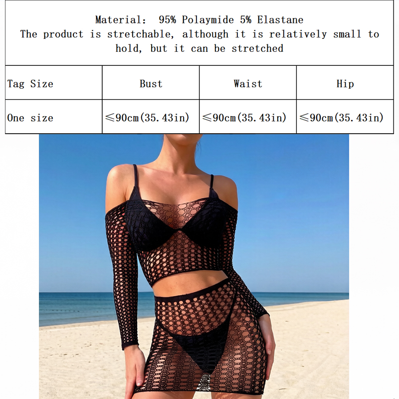 1 Set Women Long Sleeve See-Th - Cover Up Kaftan บทวิจารณ์และราคา
