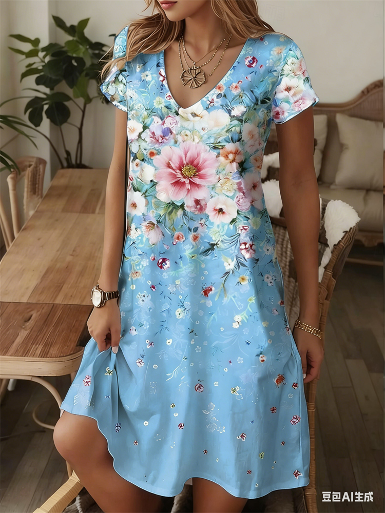 Ethnic Style Women Dress Summe - Midi Skirt Floral บทวิจารณ์และราคา