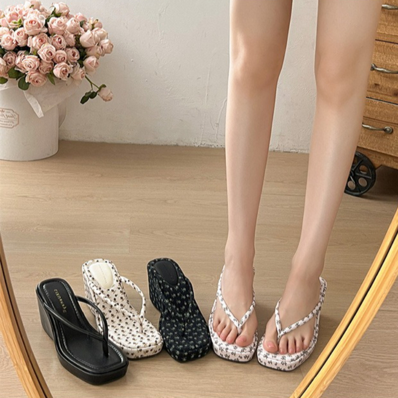 Women Platform Wedge Heel Slip - Romper Floral Print บทวิจารณ์และราคา
