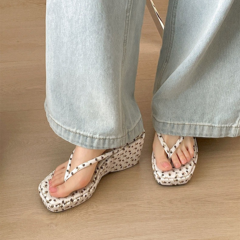 Women Platform Wedge Heel Slip - Romper Floral Print บทวิจารณ์และราคา