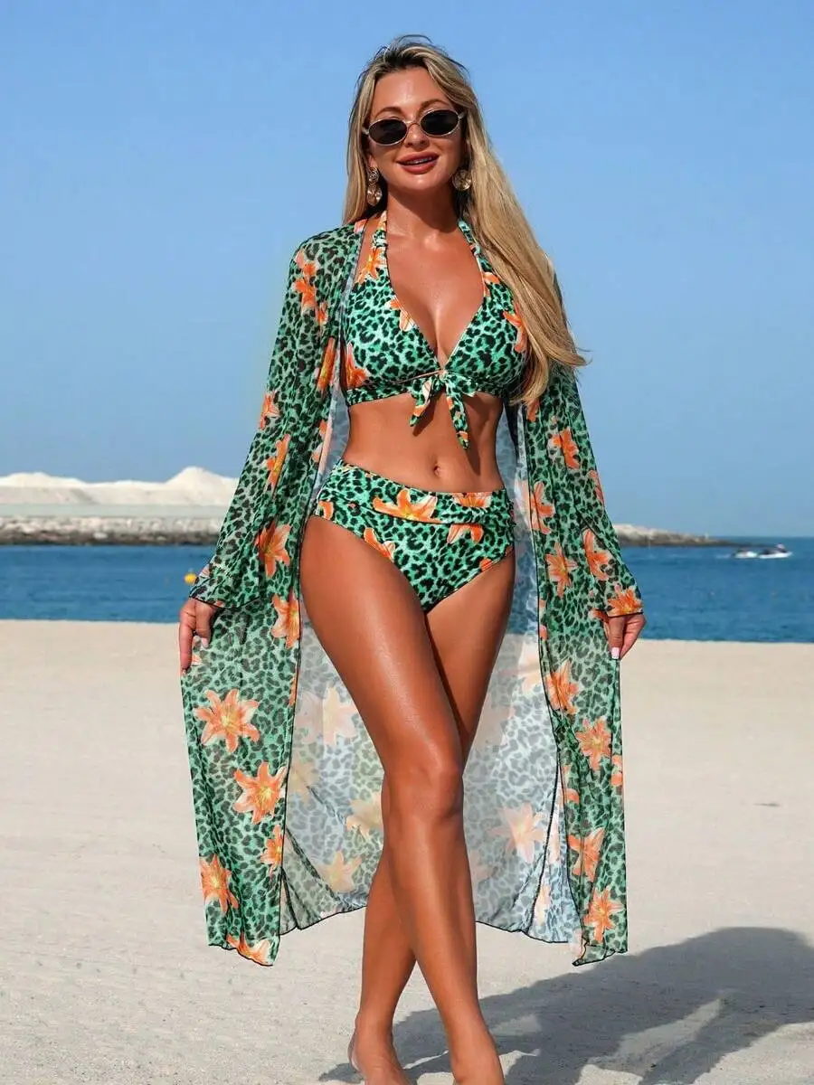 Womens 3-Piece Leopard Floral  - Kimono Sheer Floral บทวิจารณ์และราคา
