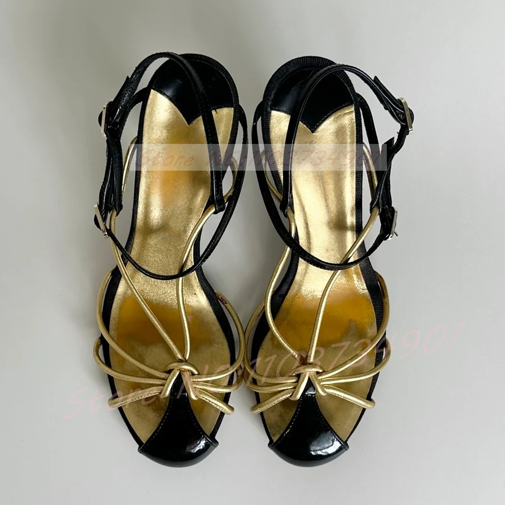 Gold Caged Strappy Knot Sandal - Sandal Strappy Heeled บทวิจารณ์และราคา