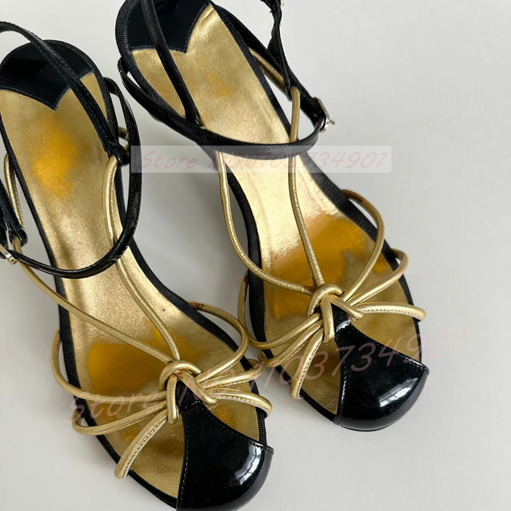 Gold Caged Strappy Knot Sandal - Sandal Strappy Heeled บทวิจารณ์และราคา