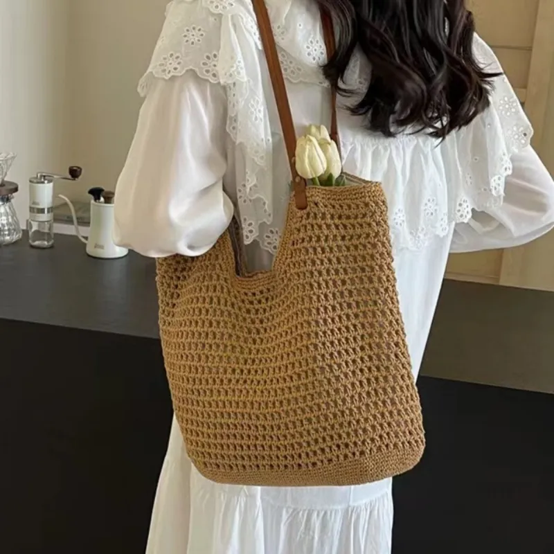 Women's hand-woven straw tote  - Tote Bag Beach บทวิจารณ์และราคา